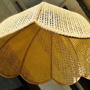 Vintage Wicker Rattan Scalloped Hanging Lamp Shade Woven